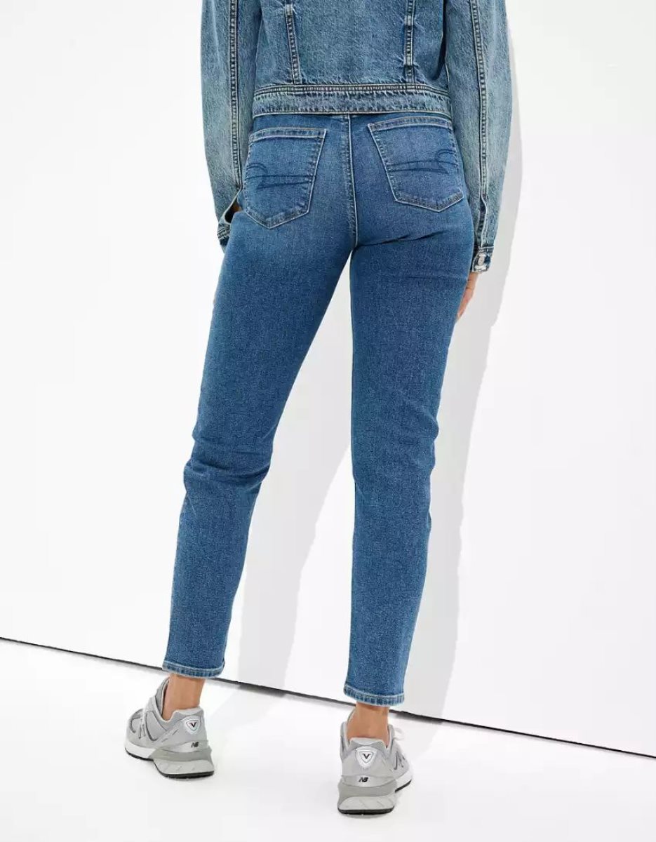 Jean American Eagle AE Stretch Mom Bleu Femme | VBP-84254282